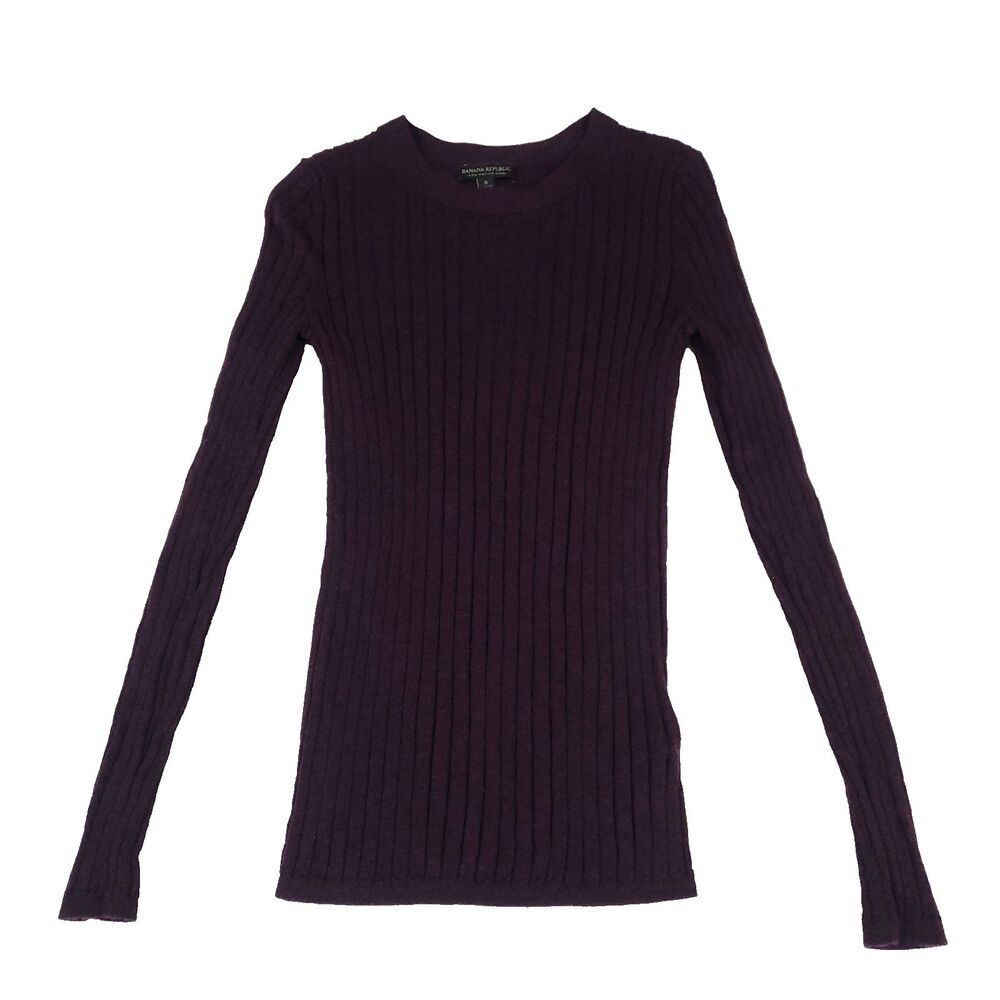 Merino Wool Bodycon Ribbed Knit Sweater Banana Republic S Burgundy Prepp Stretch